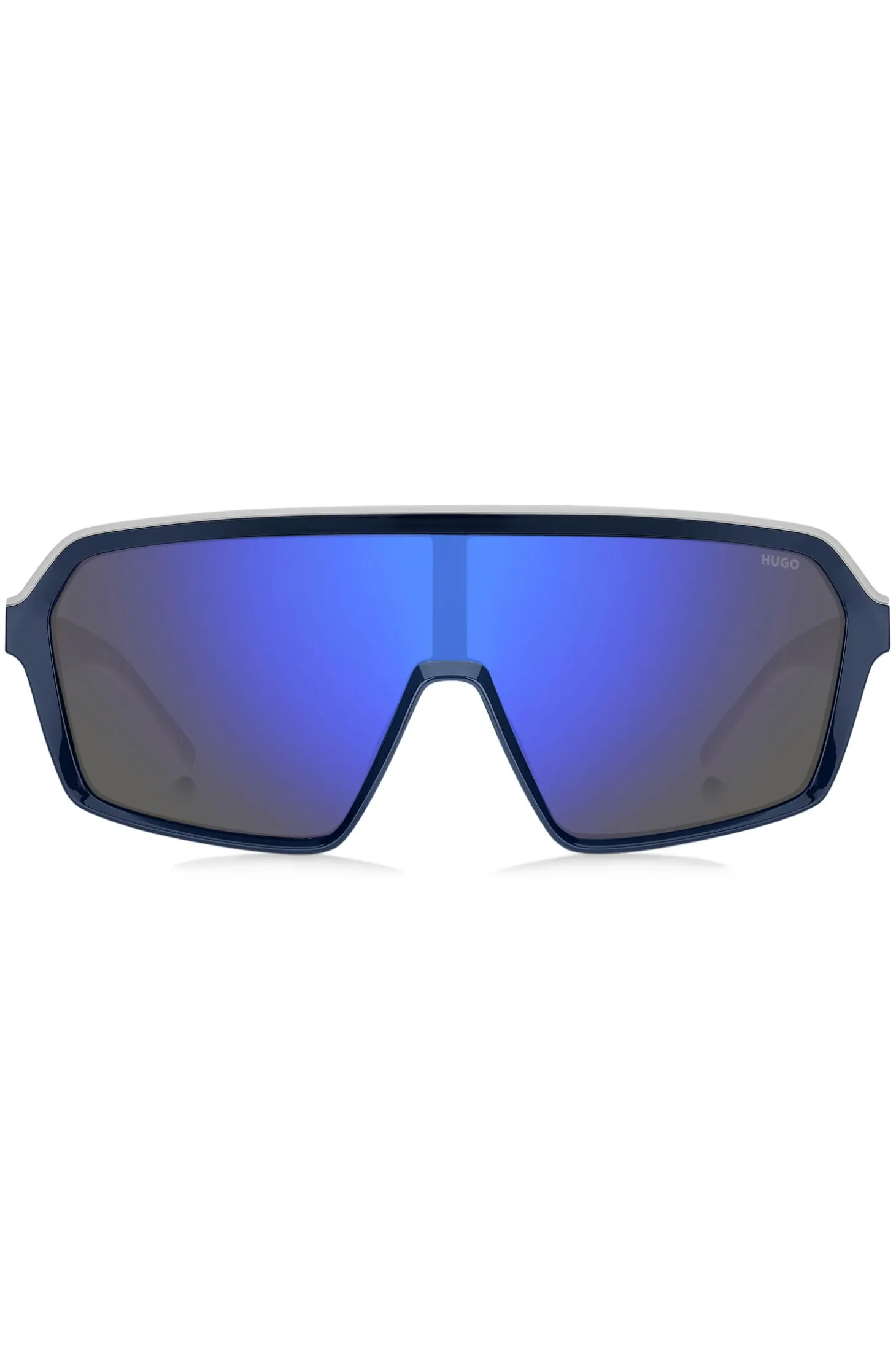 Sonnenbrille im Masken-Stil mit blau getönten Gläsern