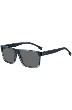 Sonnenbrille mit Fassung aus blauem, gemustertem Acetat
