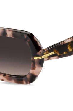 Sonnenbrille mit rosafarbenem Havanna-Muster und goldfarbenen Scharnieren