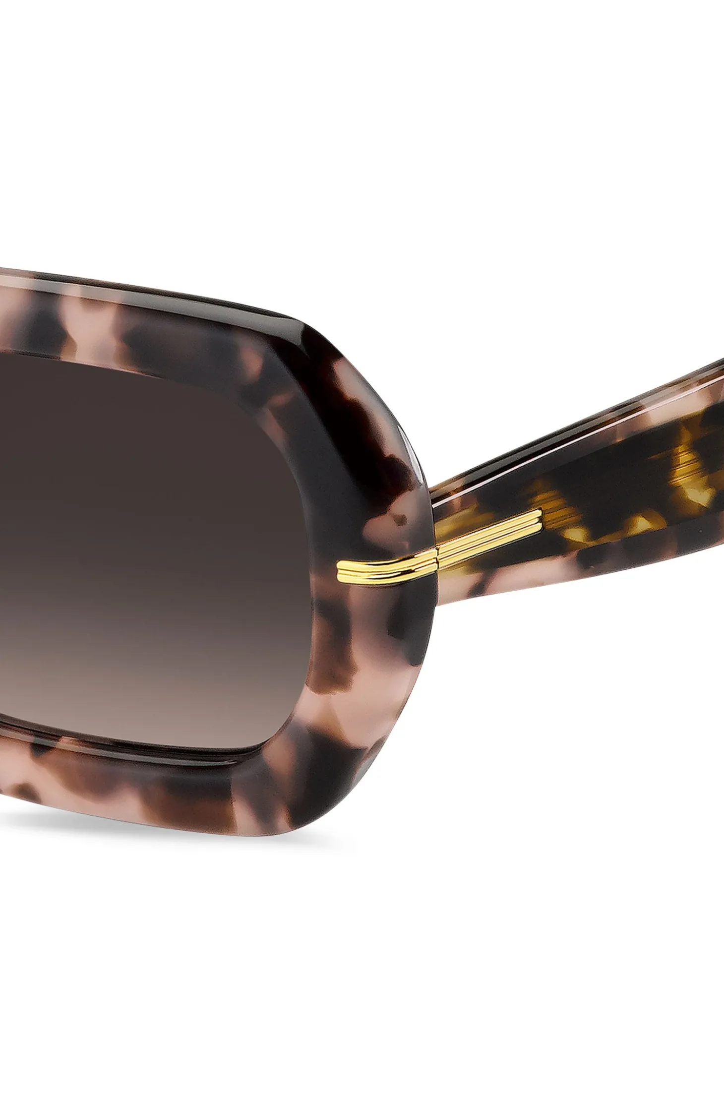 Sonnenbrille mit rosafarbenem Havanna-Muster und goldfarbenen Scharnieren