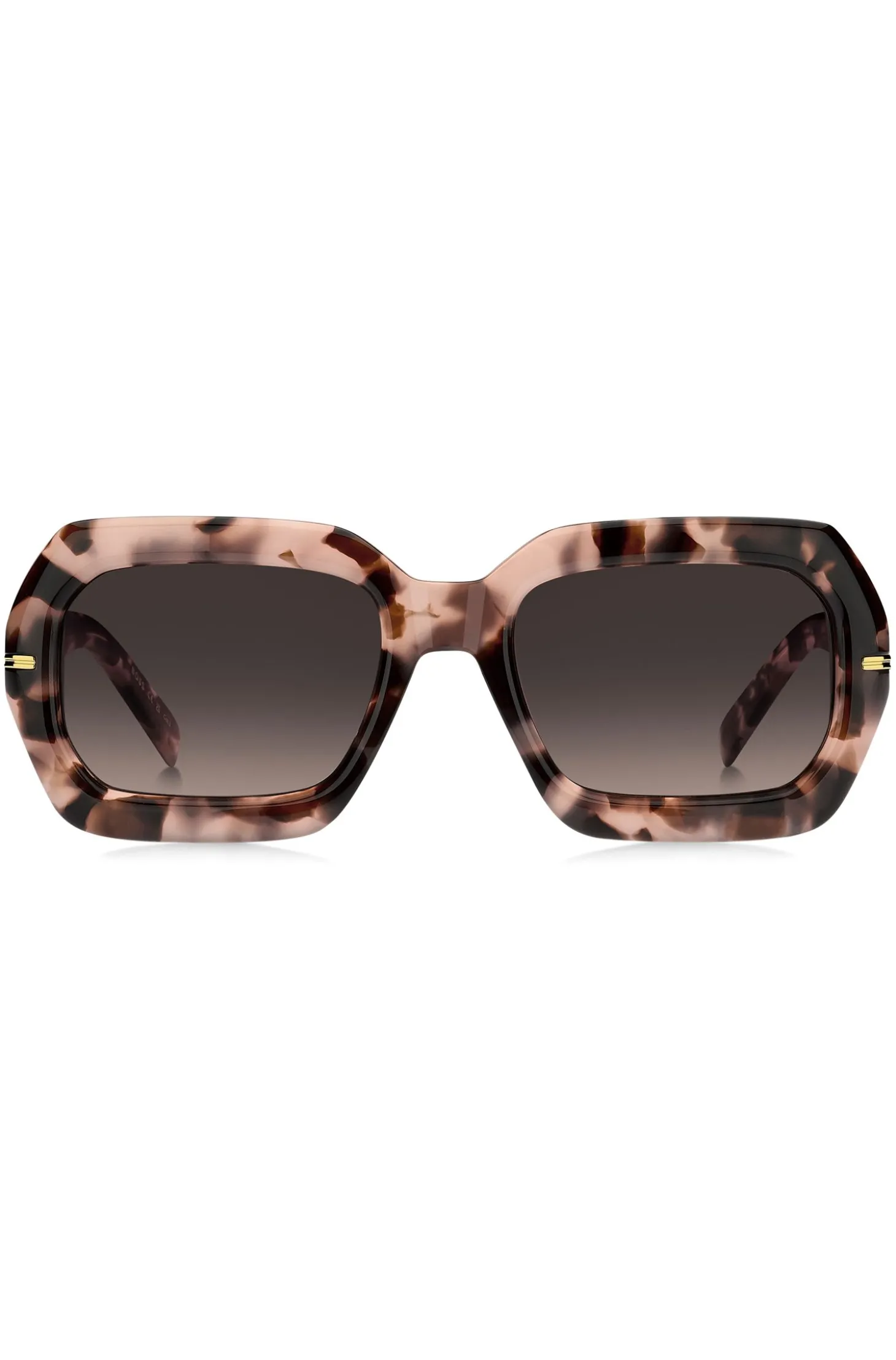 Sonnenbrille mit rosafarbenem Havanna-Muster und goldfarbenen Scharnieren