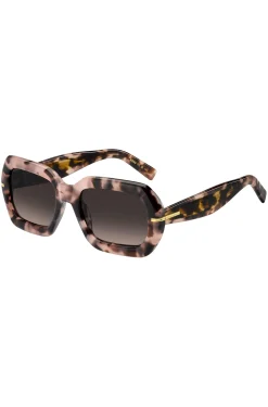 Sonnenbrille mit rosafarbenem Havanna-Muster und goldfarbenen Scharnieren