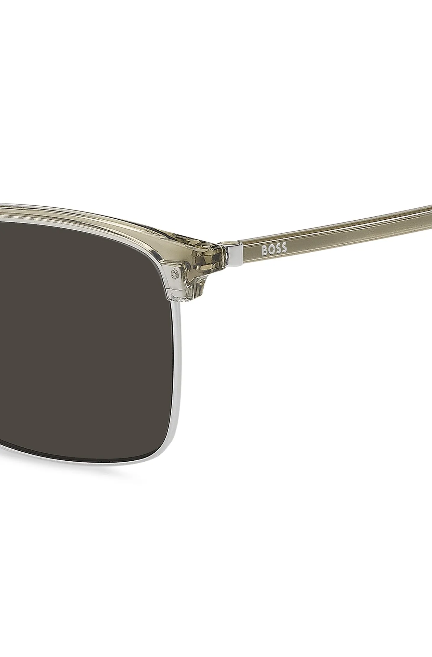 Sonnenbrille mit Titanbügeln und lasergravierten Logos