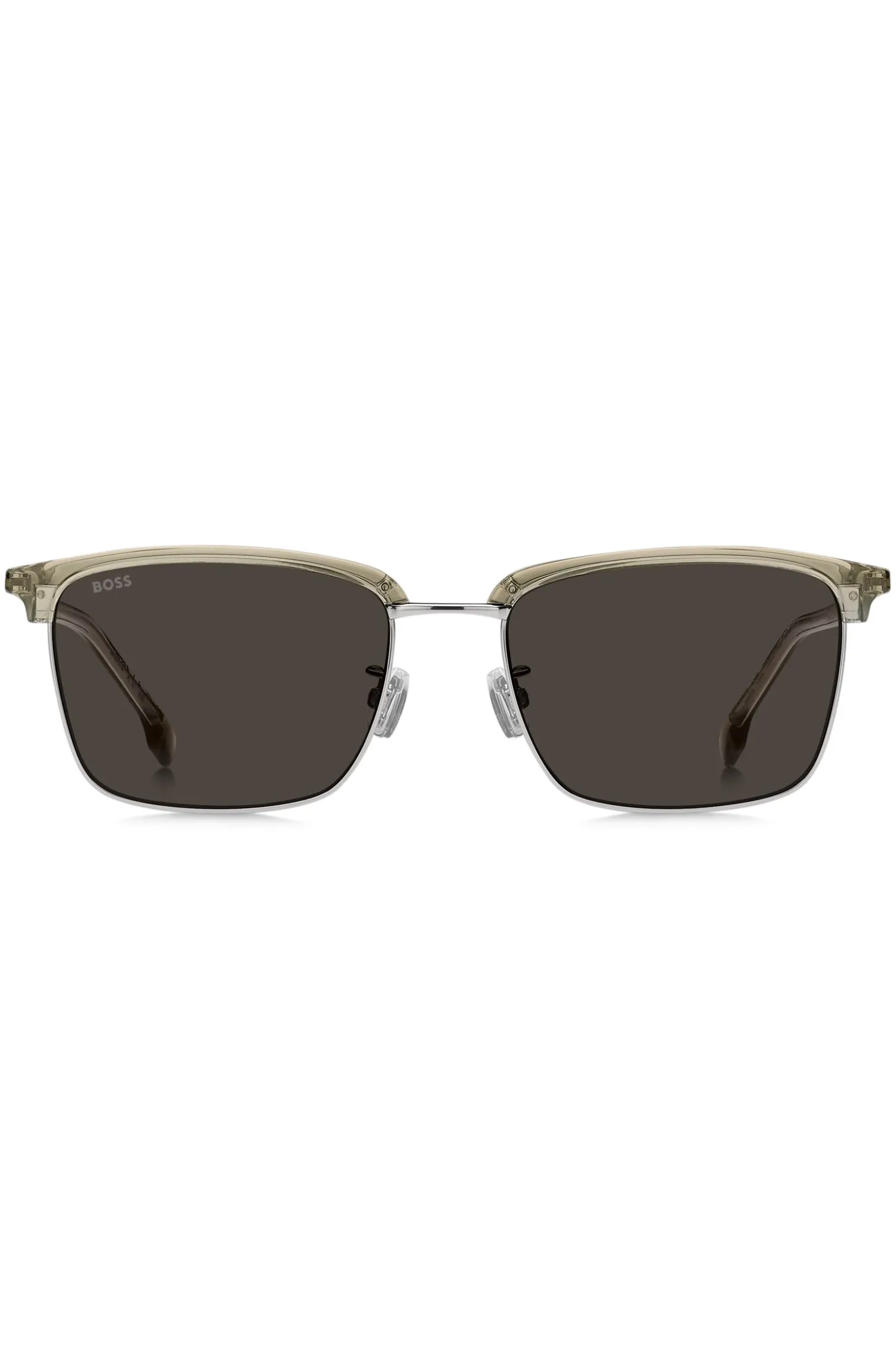 Sonnenbrille mit Titanbügeln und lasergravierten Logos