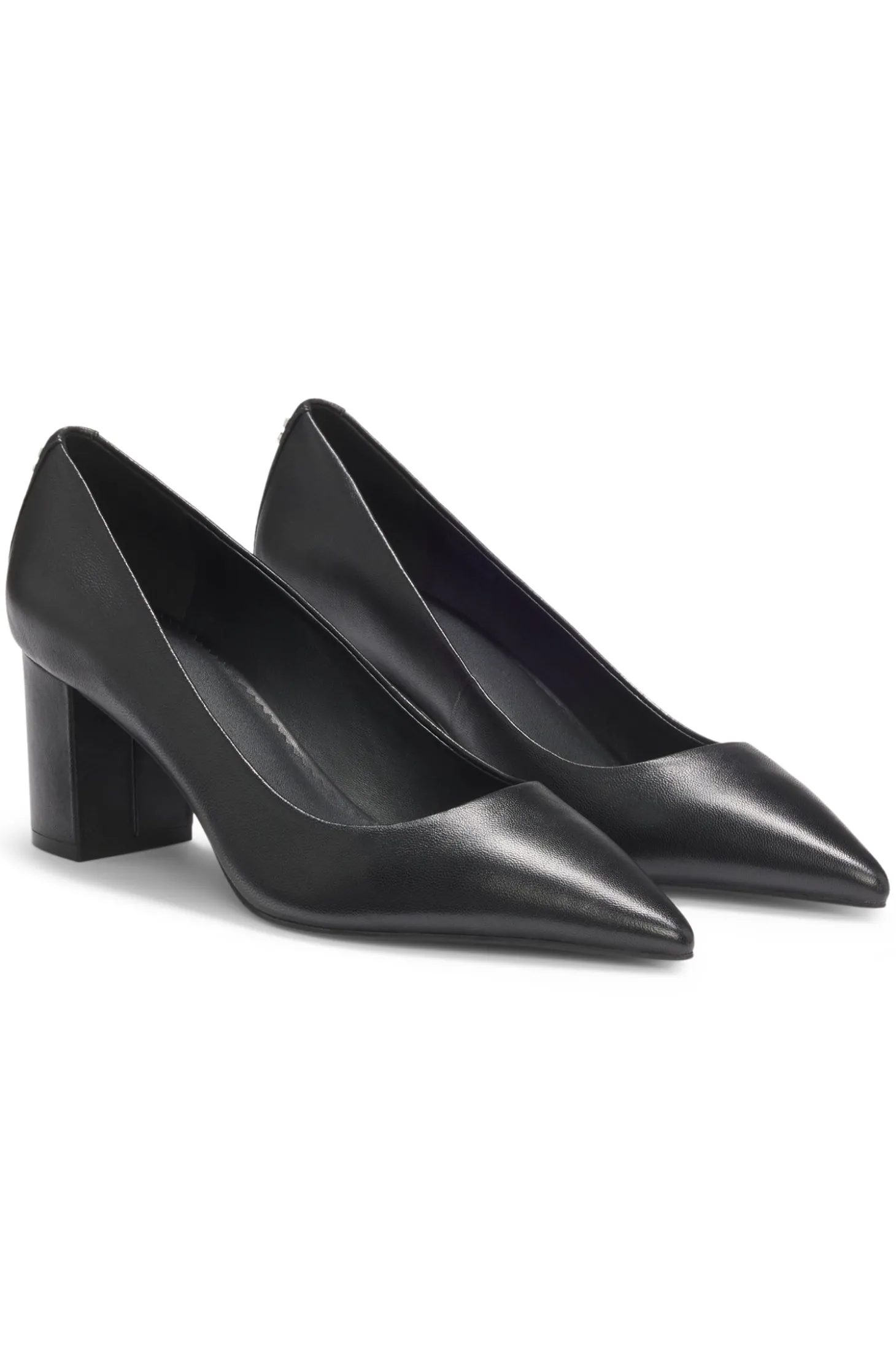 Spitze Pumps aus Nappaleder mit grobem Absatz