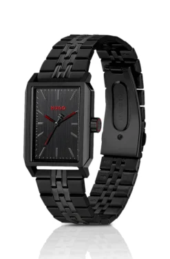 #Steeze rechteckige schwarz beschichtete Uhr mit schwarzem Zifferblatt