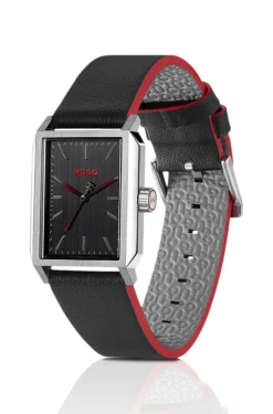 #Steeze rechteckige Uhr aus Edelstahl mit schwarzem Zifferblatt