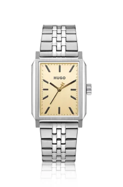 #Steeze rechteckige Uhr mit goldfarbenem Zifferblatt