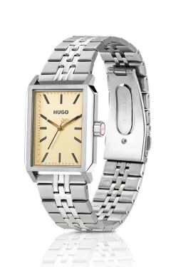 #Steeze rechteckige Uhr mit goldfarbenem Zifferblatt