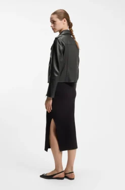 Straight-Fit Bikerjacke aus Leder mit Reißverschluss-Details