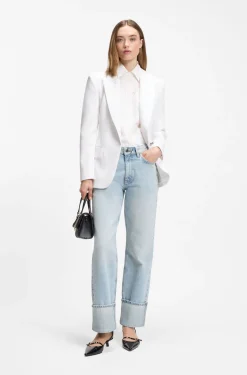 Straight-Fit Jeans aus blauem Denim mit umgeschlagenem Hosensaum