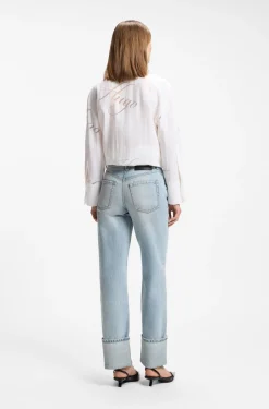 Straight-Fit Jeans aus blauem Denim mit umgeschlagenem Hosensaum