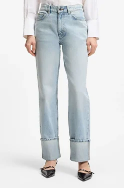 Straight-Fit Jeans aus blauem Denim mit umgeschlagenem Hosensaum
