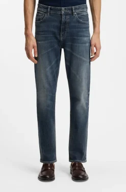 Straight-Fit Jeans aus dunkelblauem Stretch-Denim