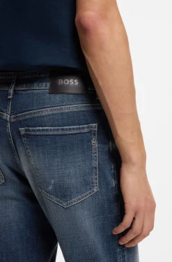 Straight-Fit Jeans aus dunkelblauem Stretch-Denim