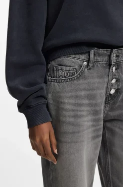 Straight-Fit Jeans aus grauem Denim mit geknöpftem Eingriff
