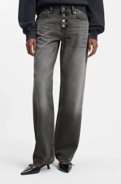 Straight-Fit Jeans aus grauem Denim mit geknöpftem Eingriff