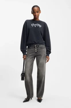 Straight-Fit Jeans aus grauem Denim mit geknöpftem Eingriff