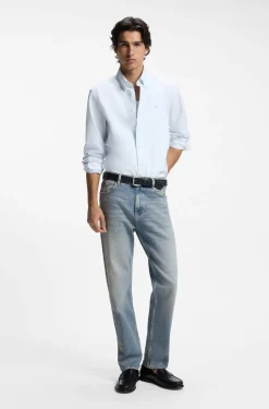 Straight-Fit Jeans aus leuchtend blauem Stretch-Denim