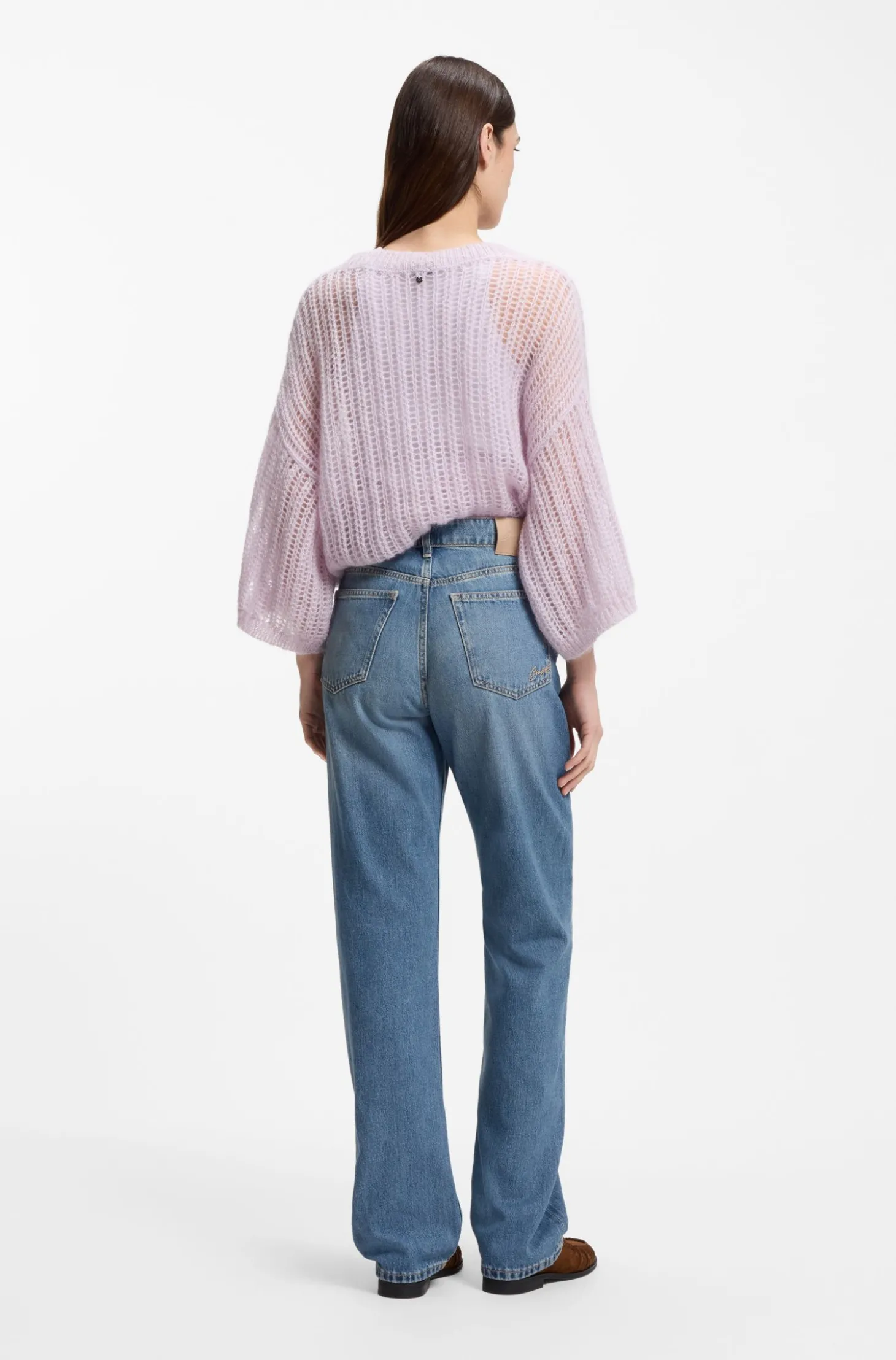 Straight-Fit Jeans aus mittelblauem Denim mit hohem Bund