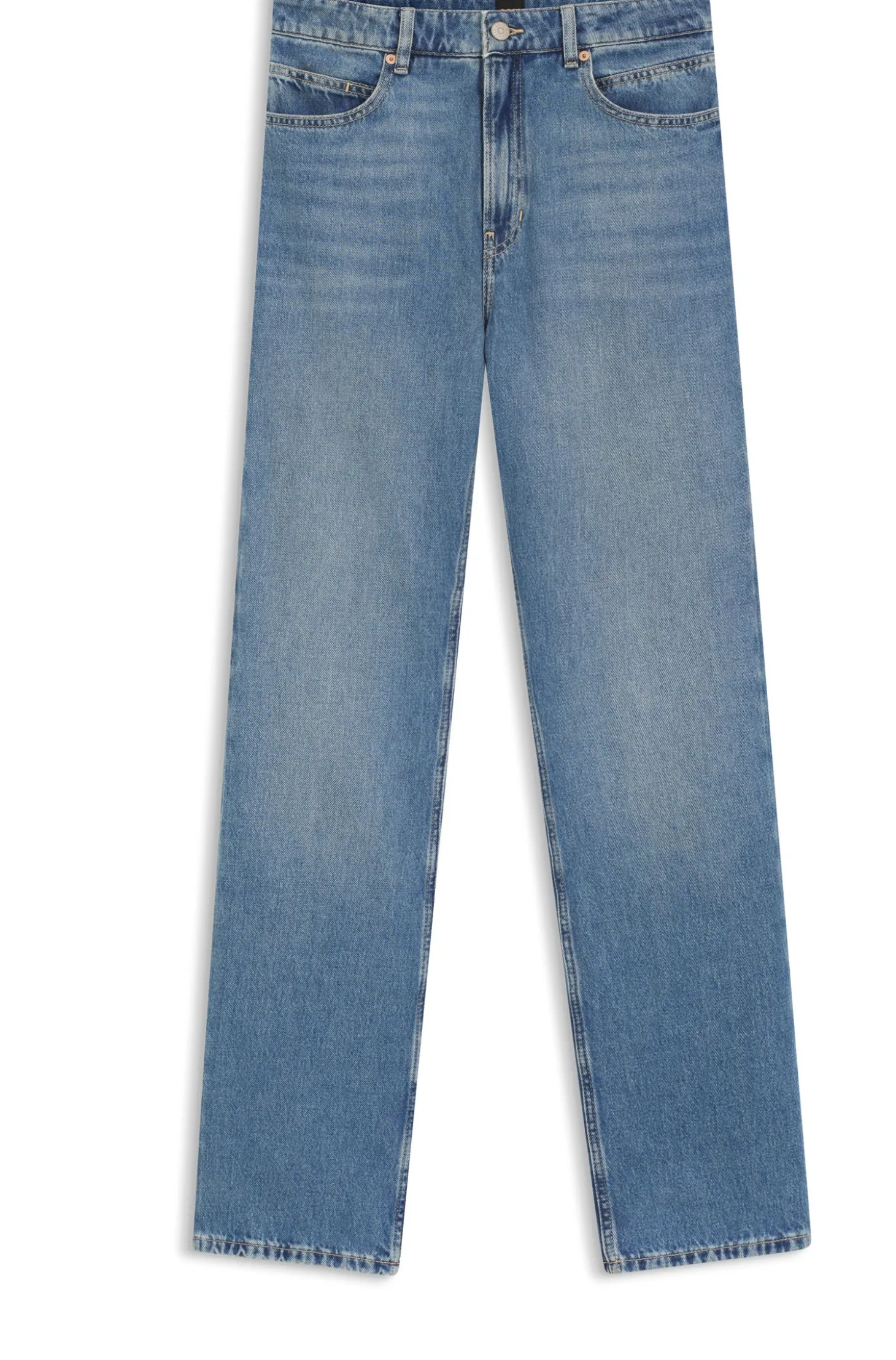 Straight-Fit Jeans aus mittelblauem Denim mit hohem Bund