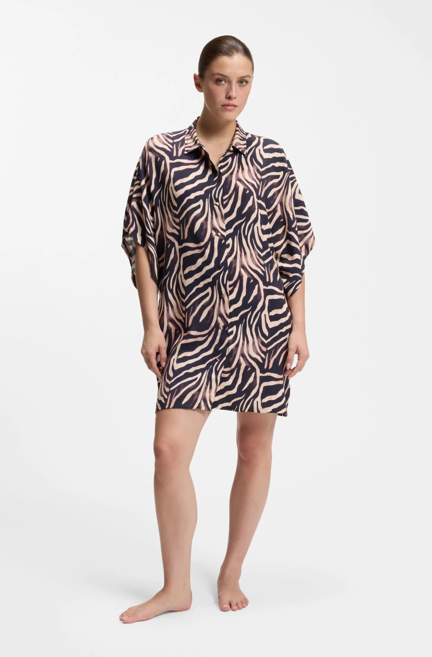 Strandkleid mit Print und Stacked-Logo-Besatz