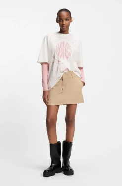 Stretch-Top aus Baumwolle mit Happy HUGO Logo und Strasssteinen