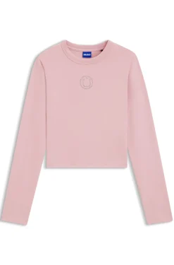 Stretch-Top aus Baumwolle mit Happy HUGO Logo und Strasssteinen