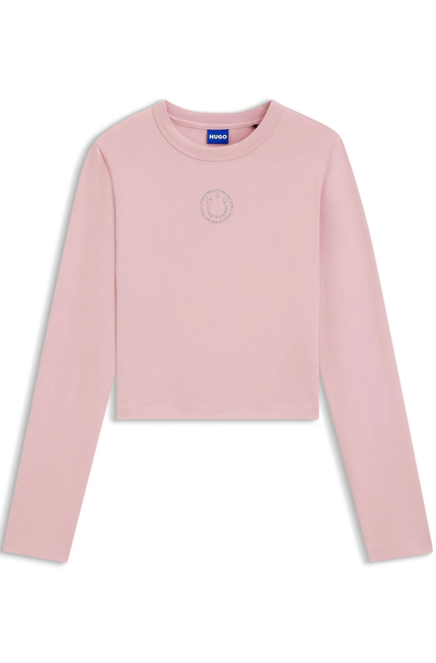 Stretch-Top aus Baumwolle mit Happy HUGO Logo und Strasssteinen