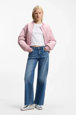 Stretch-Top aus Baumwolle mit Happy HUGO Logo und Strasssteinen