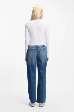 Stretch-Top aus Baumwolle mit Happy HUGO Logo und Strasssteinen