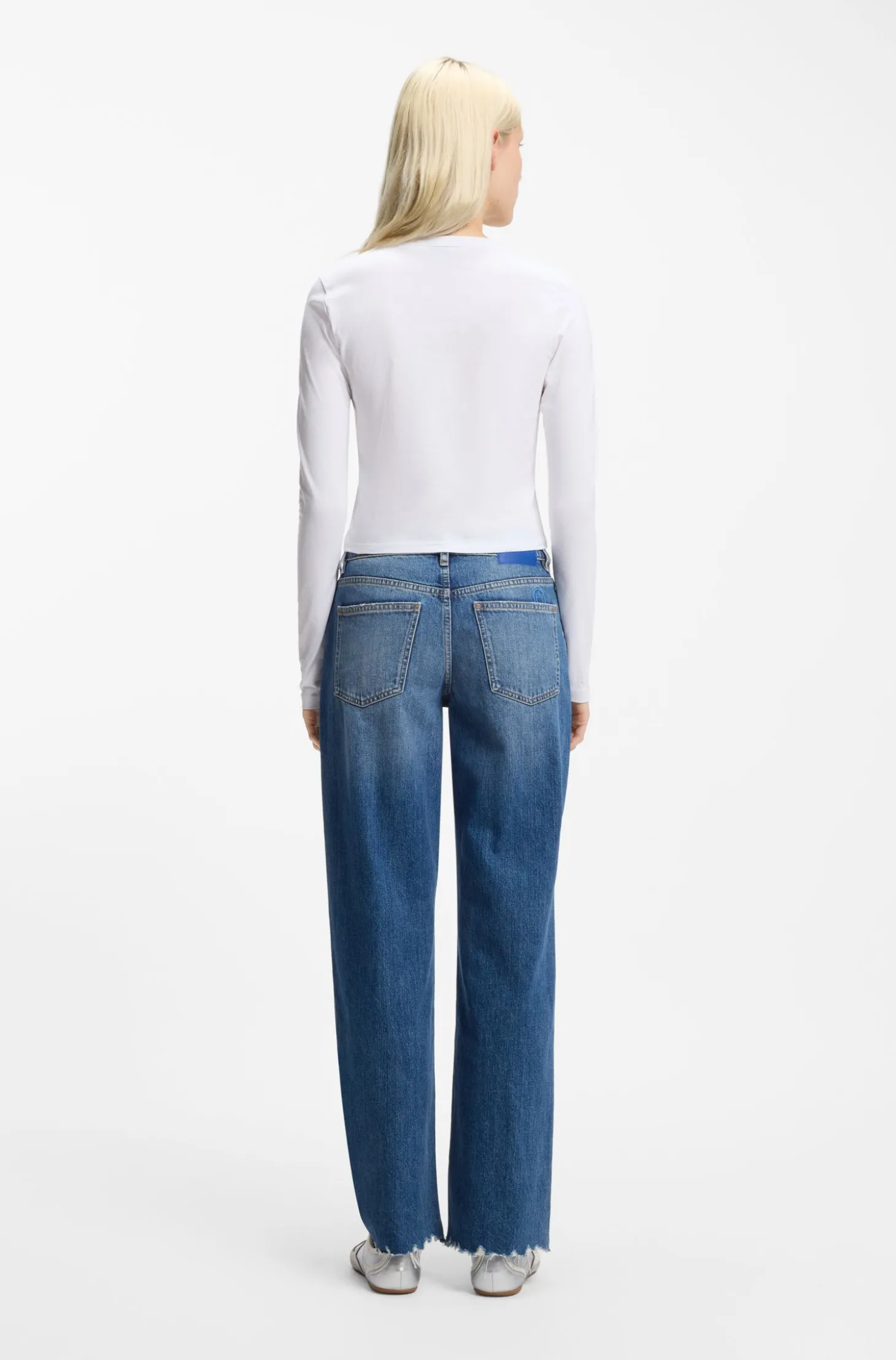 Stretch-Top aus Baumwolle mit Happy HUGO Logo und Strasssteinen
