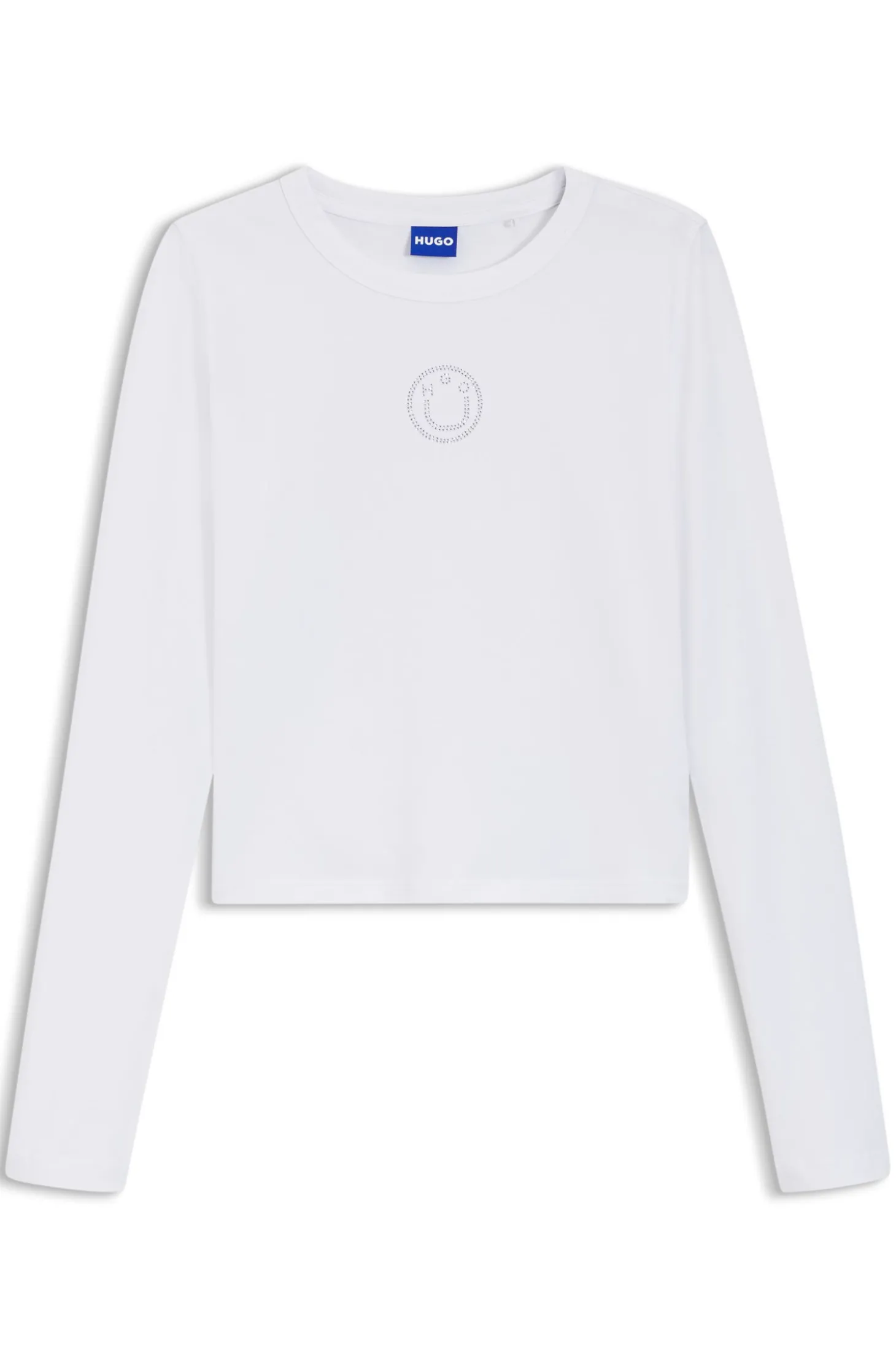 Stretch-Top aus Baumwolle mit Happy HUGO Logo und Strasssteinen
