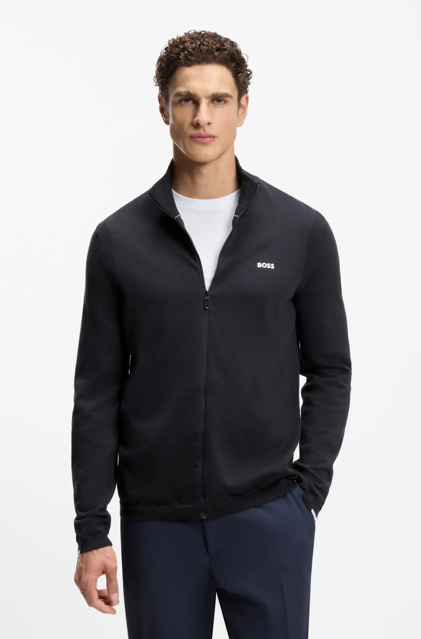 Strickjacke aus Baumwolle mit kontrastfarbenem Logo