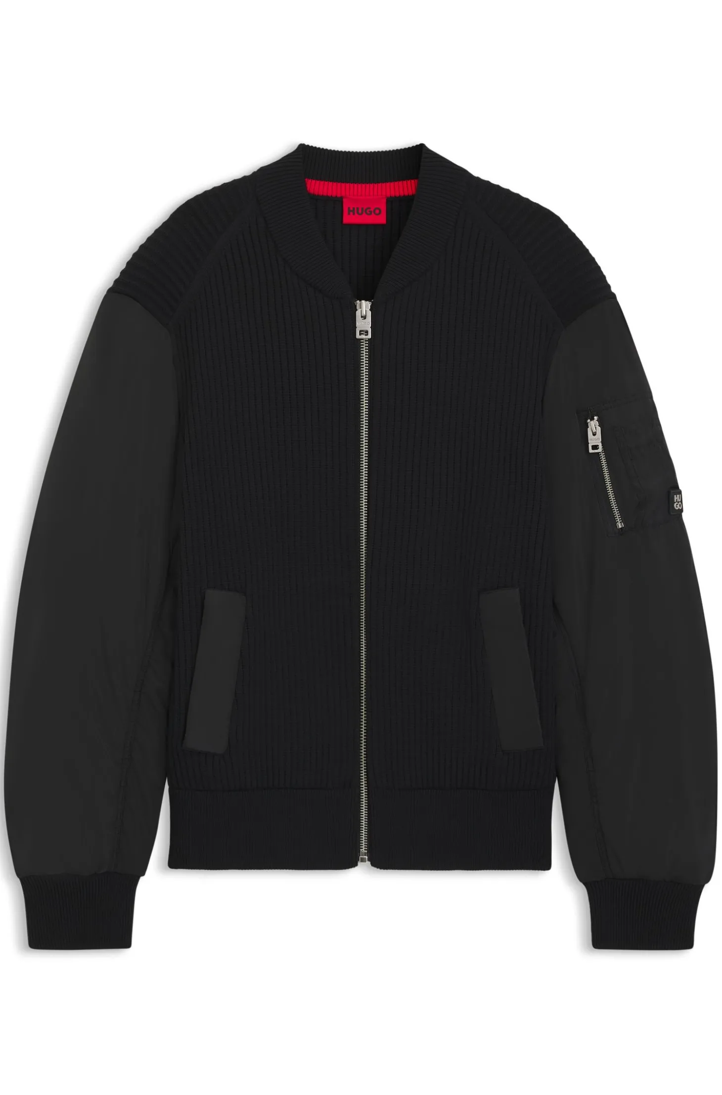 Strickjacke mit kontrastfarbenen Ärmeln