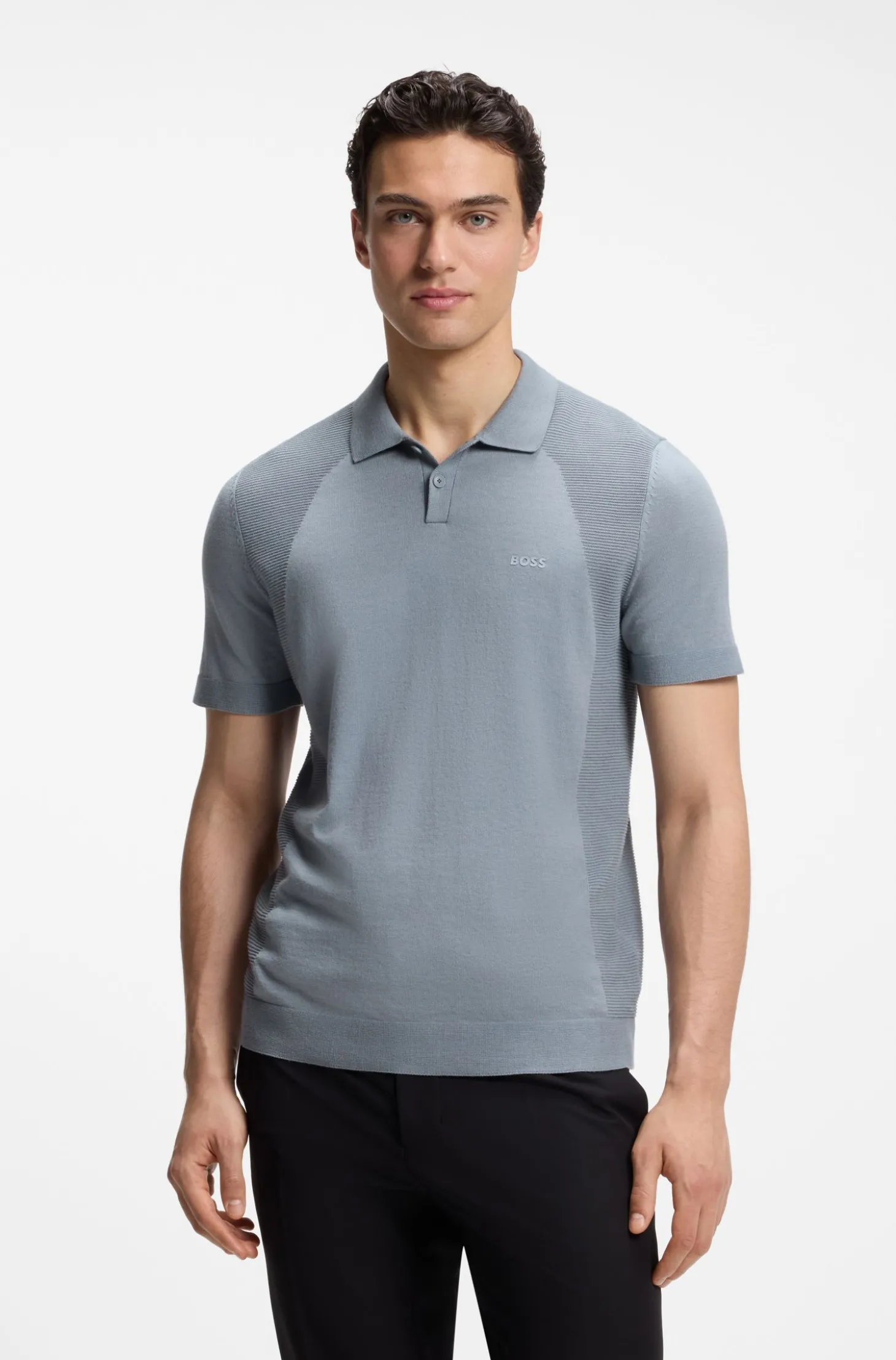 Strick-Poloshirt aus Baumwoll-Mix mit Bodymapping-Struktur