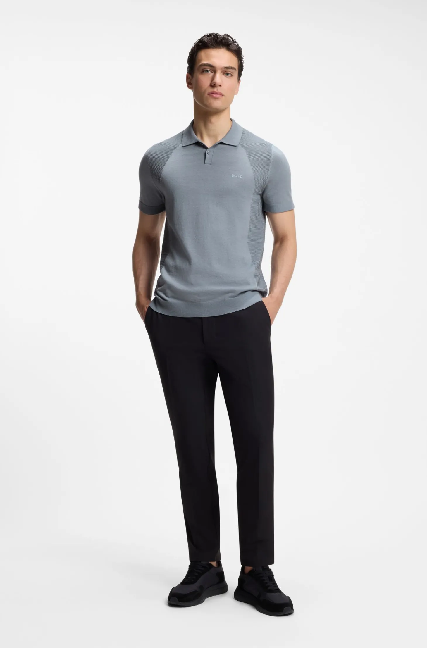 Strick-Poloshirt aus Baumwoll-Mix mit Bodymapping-Struktur