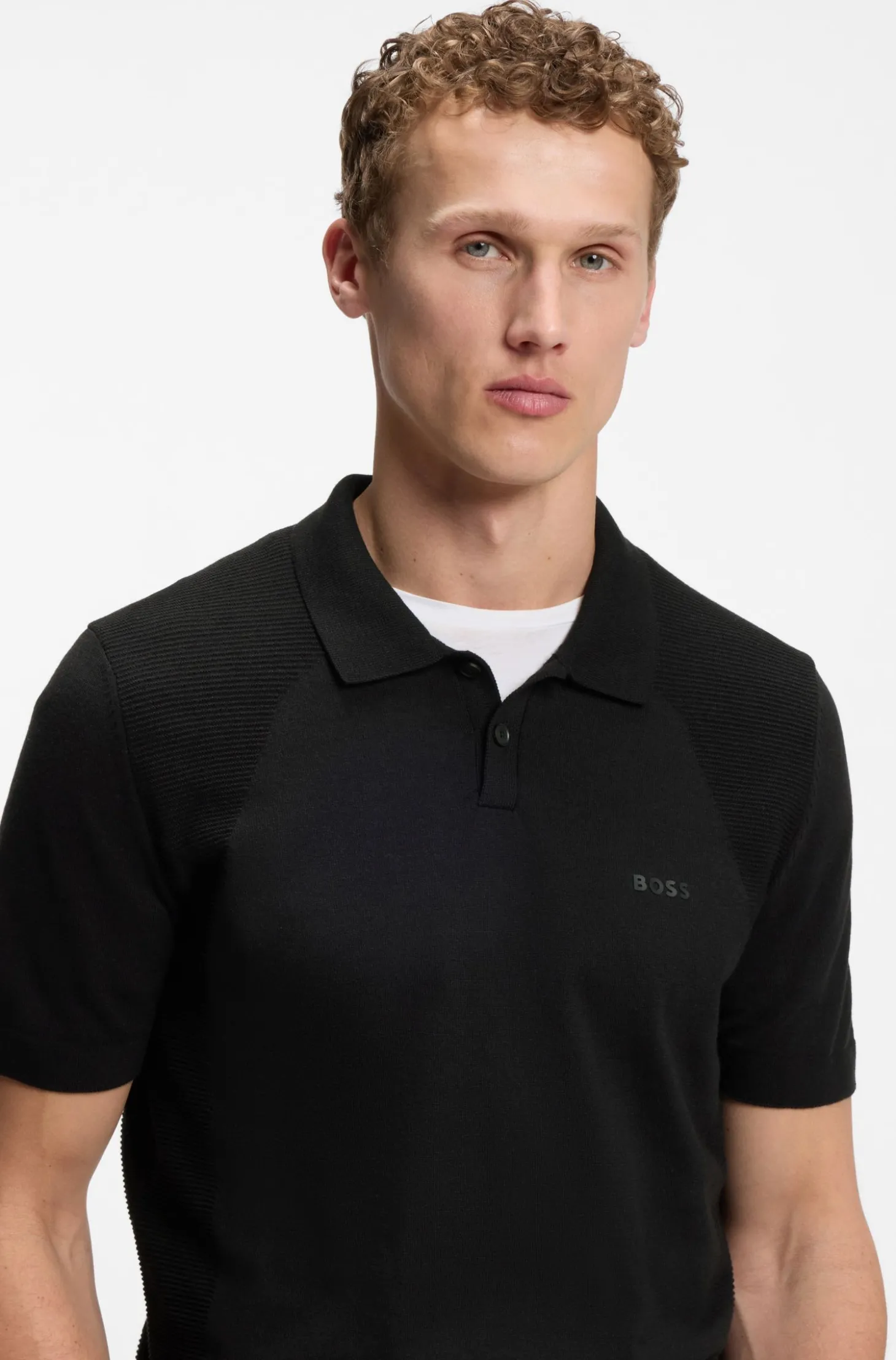 Strick-Poloshirt aus Baumwoll-Mix mit Bodymapping-Struktur
