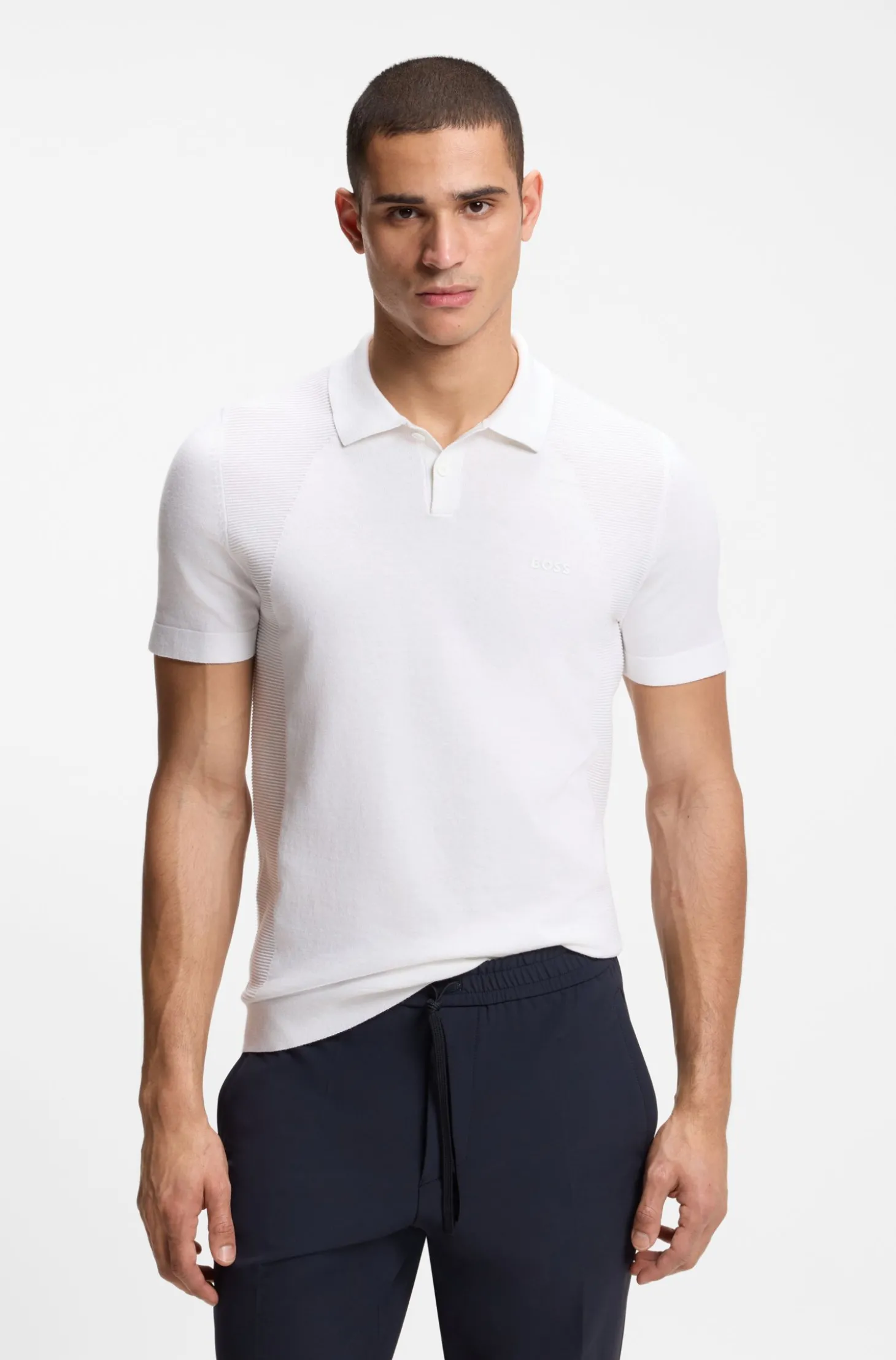 Strick-Poloshirt aus Baumwoll-Mix mit Bodymapping-Struktur