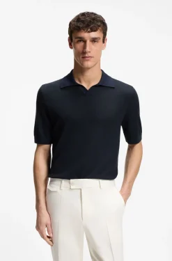Strick-Poloshirt aus Baumwolle und Seide mit Johnny-Kragen