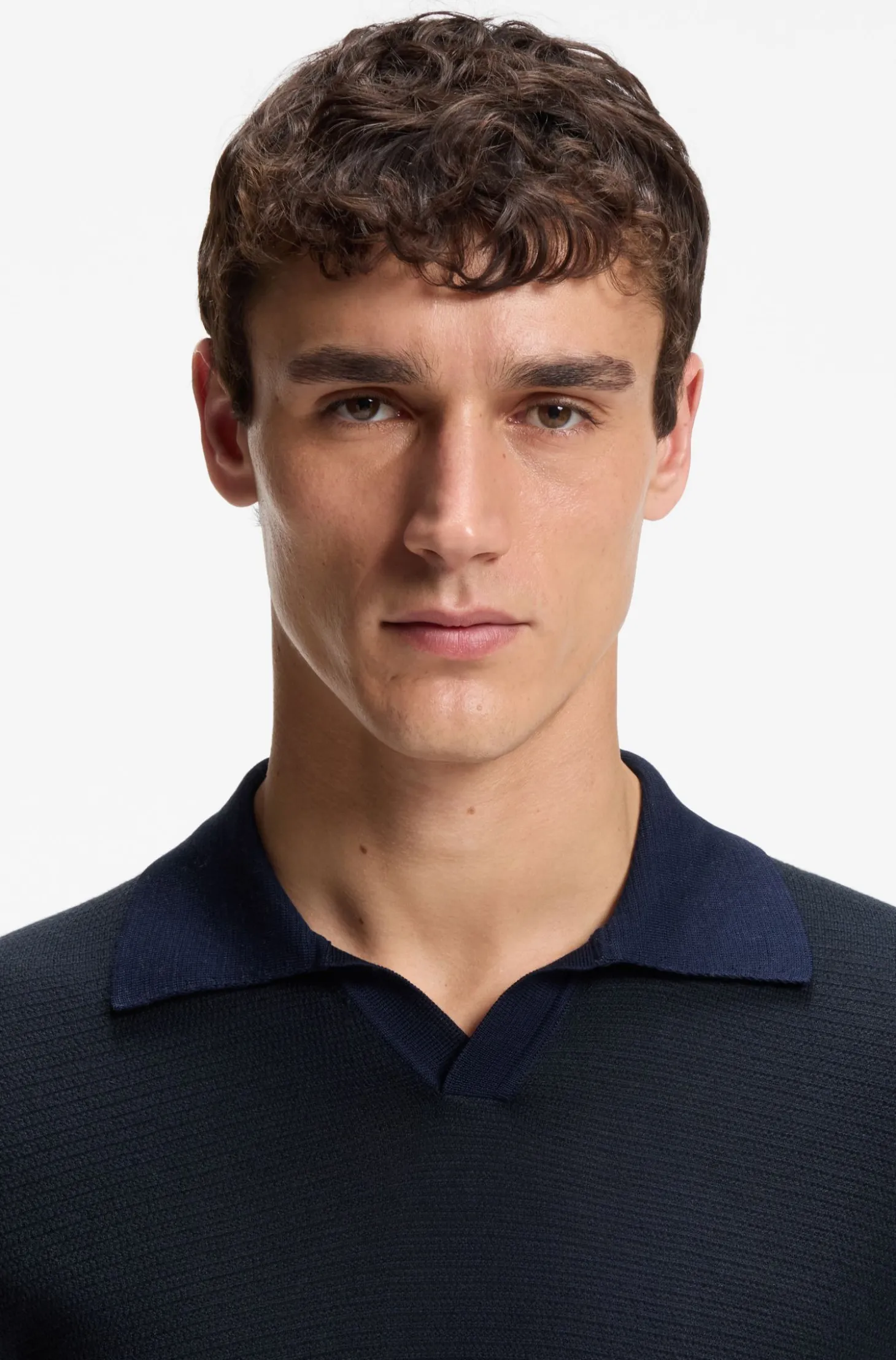 Strick-Poloshirt aus Baumwolle und Seide mit Johnny-Kragen