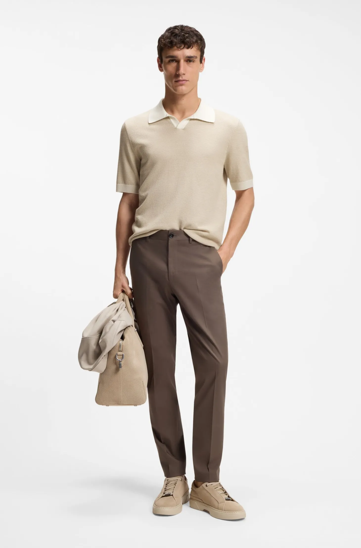 Strick-Poloshirt aus Baumwolle und Seide mit Johnny-Kragen