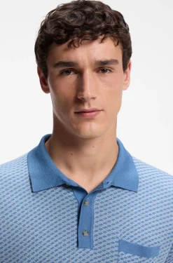 Strick-Poloshirt aus Baumwoll-Seiden-Mix mit geometrischem Muster