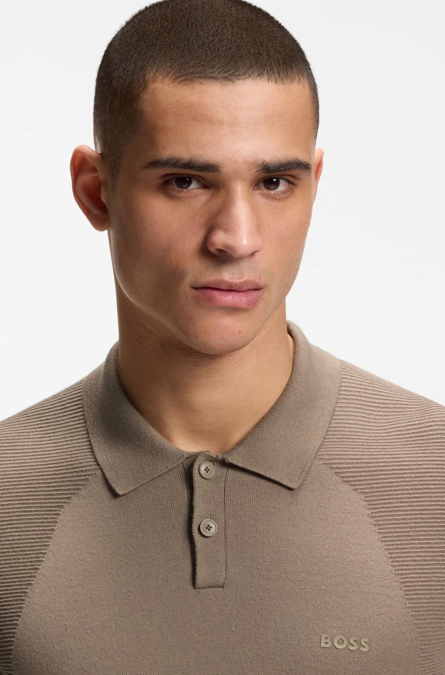 Strick-Poloshirt aus Baumwoll-Mix mit Bodymapping-Struktur