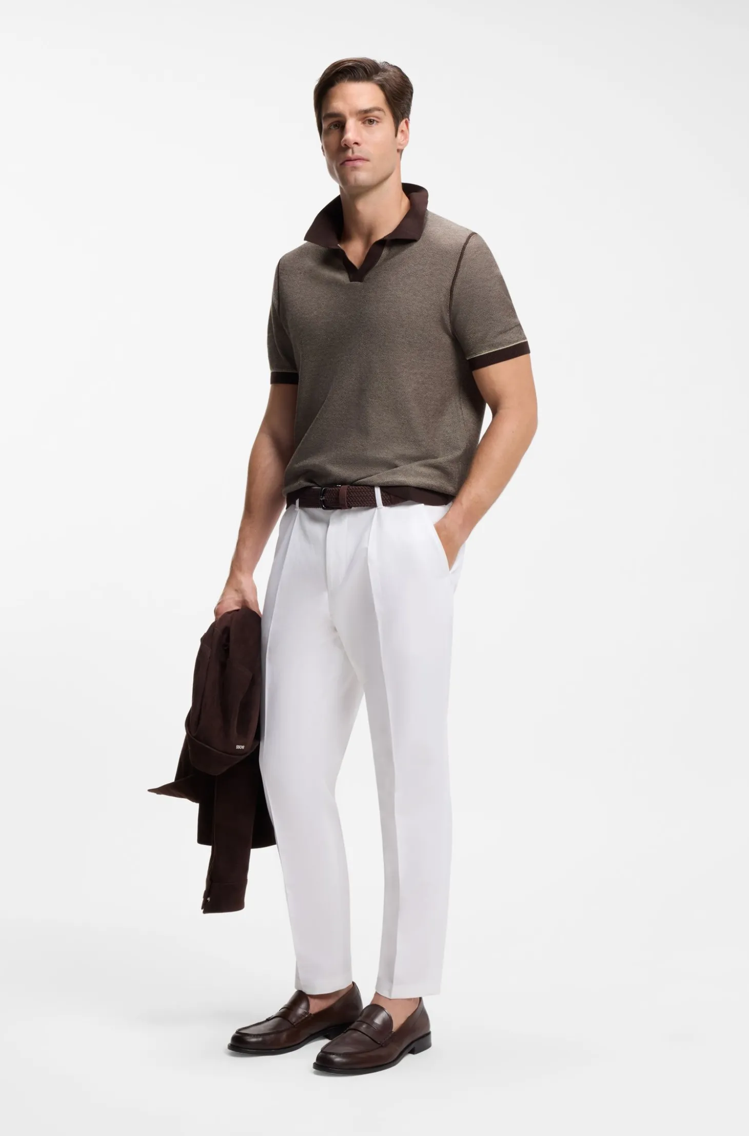 Strick-Poloshirt aus Baumwoll-Mix mit Querstreifen