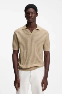 Strick-Poloshirt aus Baumwoll-Leinen-Jacquard mit Johnny-Kragen