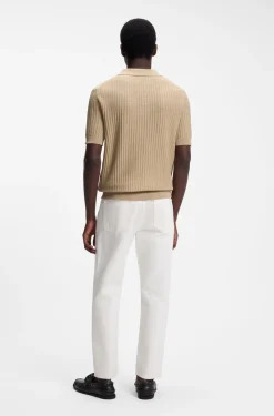 Strick-Poloshirt aus Baumwoll-Leinen-Jacquard mit Johnny-Kragen