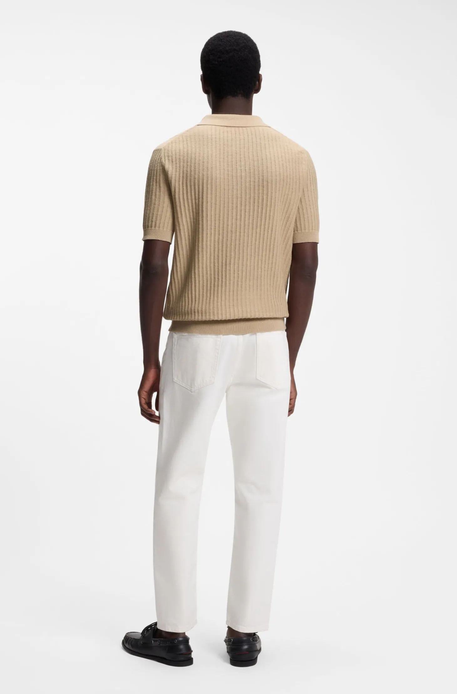 Strick-Poloshirt aus Baumwoll-Leinen-Jacquard mit Johnny-Kragen