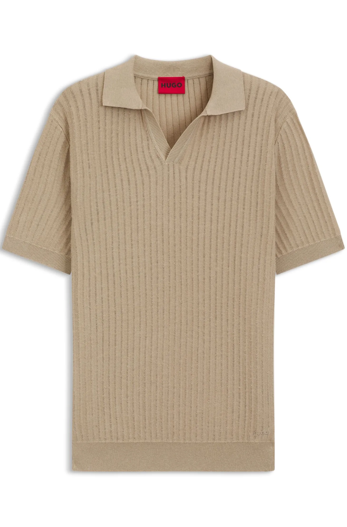 Strick-Poloshirt aus Baumwoll-Leinen-Jacquard mit Johnny-Kragen