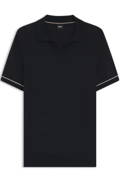 Strick-Poloshirt aus Baumwoll-Mix mit Querstreifen